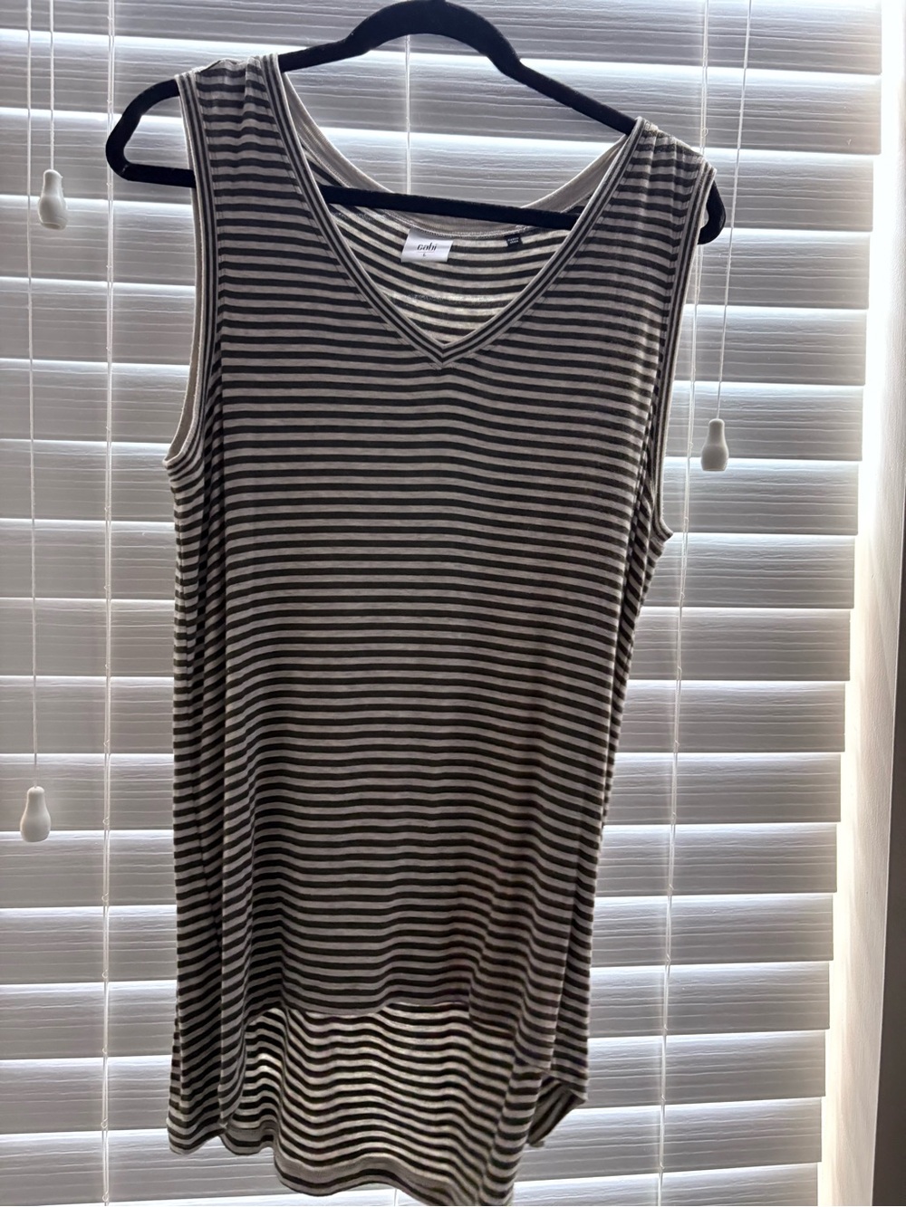CAbi Sleeveless V-Neck Striped Tank — Green & Cream